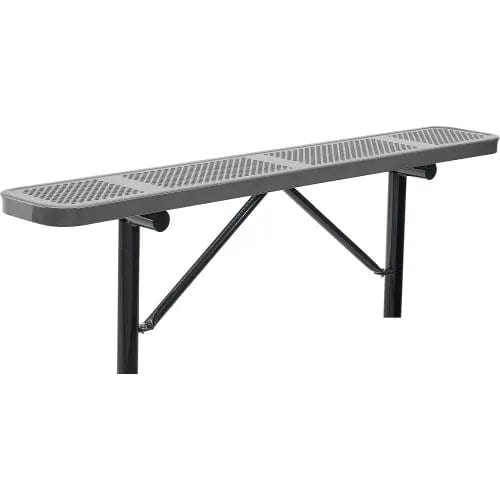 Centerline Dynamics Outdoor Seating 6' Outdoor Steel Flat Bench, Perforated Metal, In Ground Mount, Gray