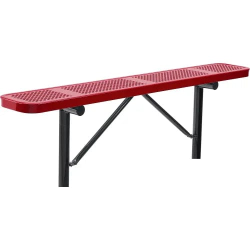 Centerline Dynamics Outdoor Seating 6' Outdoor Steel Flat Bench, Perforated Metal, In Ground Mount, Red