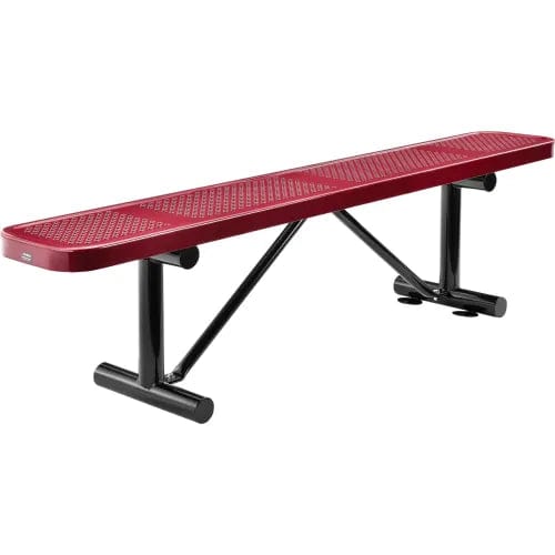 Centerline Dynamics Outdoor Seating 6' Outdoor Steel Flat Bench, Perforated Metal, Red