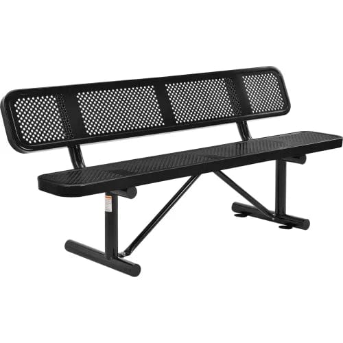 Centerline Dynamics Outdoor Seating 6' Outdoor Steel Picnic Bench w/ Backrest, Perforated Metal, Black