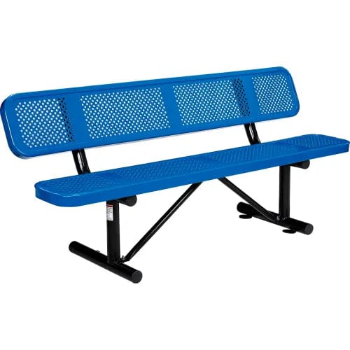 Centerline Dynamics Outdoor Seating 6' Outdoor Steel Picnic Bench w/ Backrest, Perforated Metal, Blue