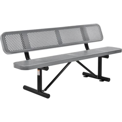 Centerline Dynamics Outdoor Seating 6' Outdoor Steel Picnic Bench w/ Backrest, Perforated Metal, Gray