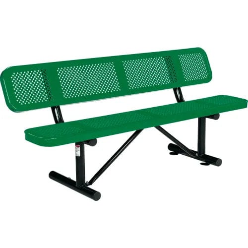 Centerline Dynamics Outdoor Seating 6' Outdoor Steel Picnic Bench w/ Backrest, Perforated Metal, Green