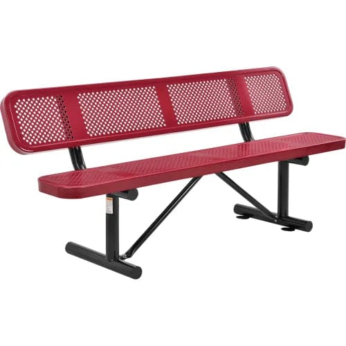 Centerline Dynamics Outdoor Seating 6' Outdoor Steel Picnic Bench w/ Backrest, Perforated Metal, Red