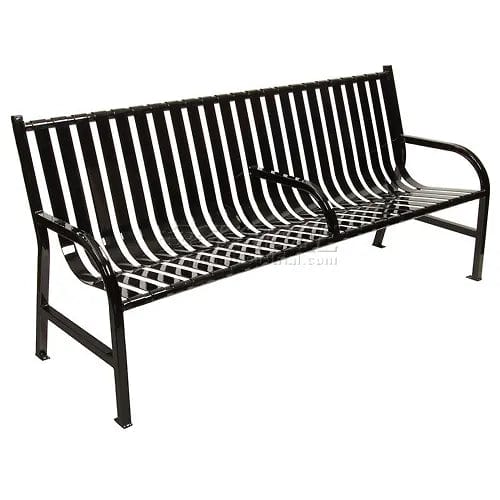 Centerline Dynamics Outdoor Seating 6' Slatted Metal Bench w/ 3 Armrests, Black