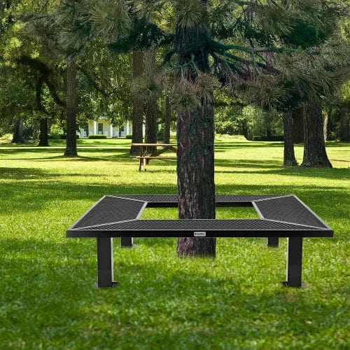 Centerline Dynamics Outdoor Seating 6' Square Outdoor Tree Bench, Expanded Metal, Black