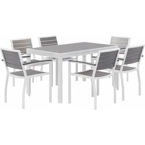 Centerline Dynamics Outdoor Seating 7 Piece Outdoor Dining Set, Gray w/ White Frame