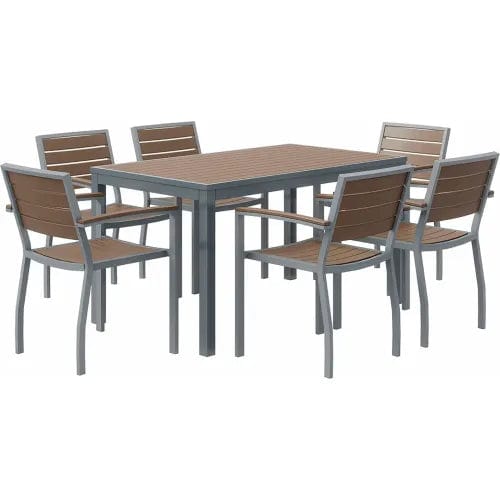 Centerline Dynamics Outdoor Seating 7 Piece Outdoor Dining Set, Mocha w/ Silver Frame