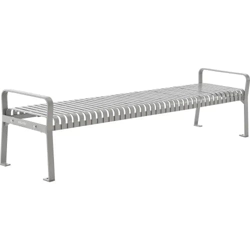 Centerline Dynamics Outdoor Seating 8' Outdoor Bench, Backless, Vertical Steel Slat, Gray