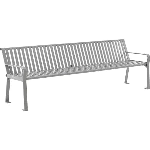 Centerline Dynamics Outdoor Seating 8' Outdoor Bench with Back, Vertical Steel Slat, Gray