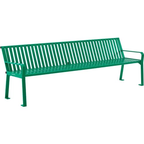 Centerline Dynamics Outdoor Seating 8' Outdoor Bench with Back, Vertical Steel Slat, Green