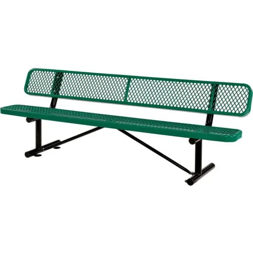 Centerline Dynamics Outdoor Seating 8' Outdoor Steel Bench w/ Backrest, Expanded Metal, Green