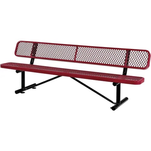 Centerline Dynamics Outdoor Seating 8' Outdoor Steel Bench w/ Backrest, Expanded Metal, Red