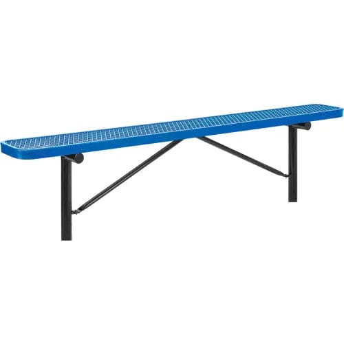 Centerline Dynamics Outdoor Seating 8' Outdoor Steel Flat Bench, Expanded Metal, In Ground Mount, Blue