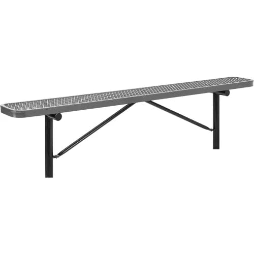 Centerline Dynamics Outdoor Seating 8' Outdoor Steel Flat Bench, Expanded Metal, In Ground Mount, Gray
