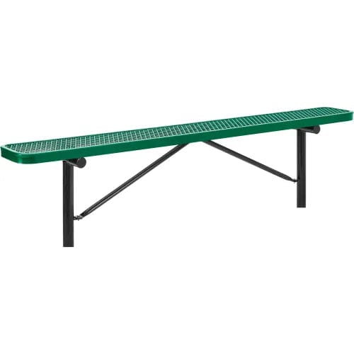 Centerline Dynamics Outdoor Seating 8' Outdoor Steel Flat Bench, Expanded Metal, In Ground Mount, Green