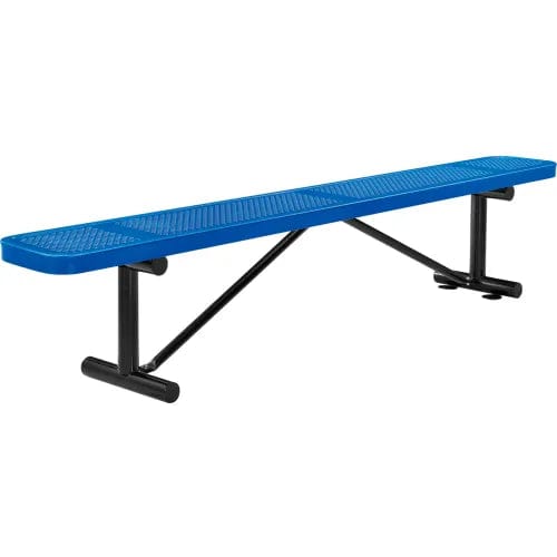 Centerline Dynamics Outdoor Seating 8' Outdoor Steel Flat Bench, Perforated Metal, Blue