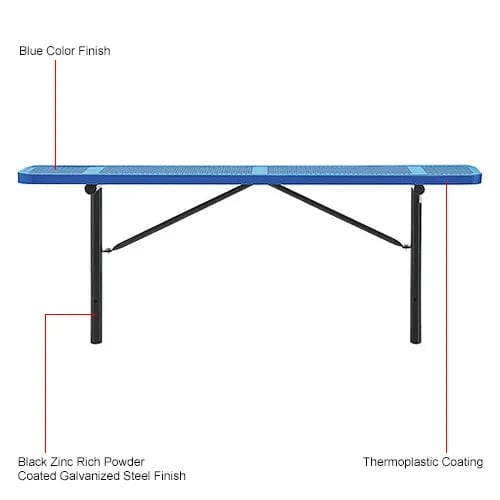 Centerline Dynamics Outdoor Seating 8' Outdoor Steel Flat Bench, Perforated Metal, In Ground Mount, Blue