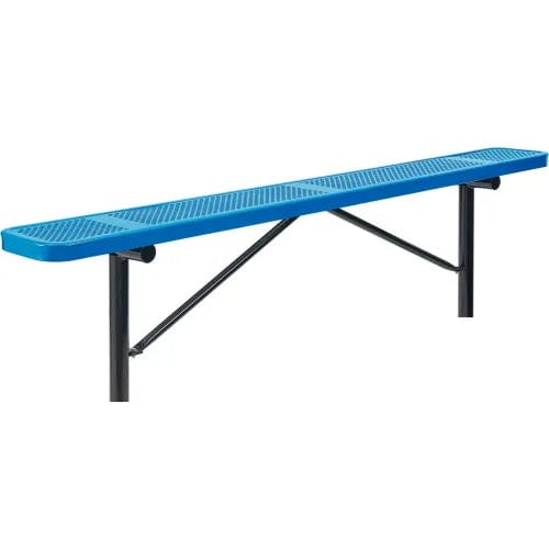 Centerline Dynamics Outdoor Seating 8' Outdoor Steel Flat Bench, Perforated Metal, In Ground Mount, Blue