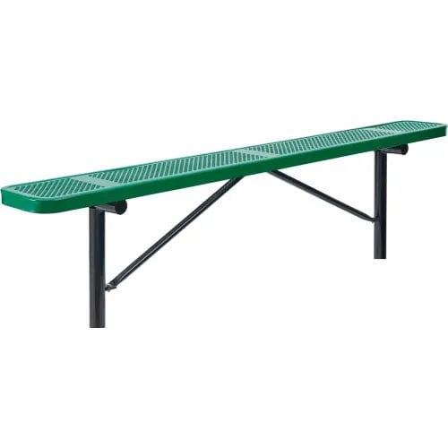 Centerline Dynamics Outdoor Seating 8' Outdoor Steel Flat Bench, Perforated Metal, In Ground Mount, Green