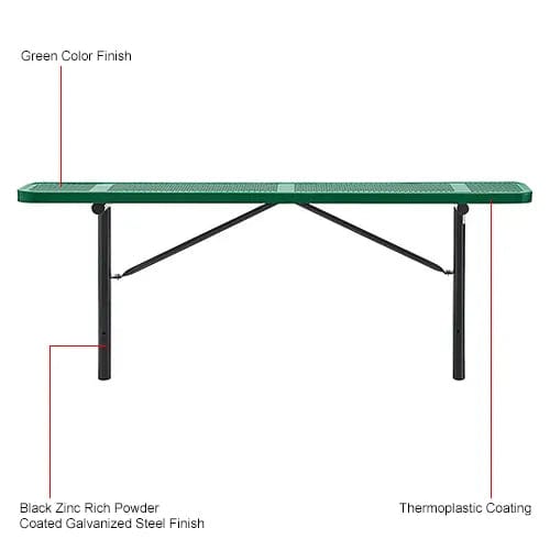 Centerline Dynamics Outdoor Seating 8' Outdoor Steel Flat Bench, Perforated Metal, In Ground Mount, Green