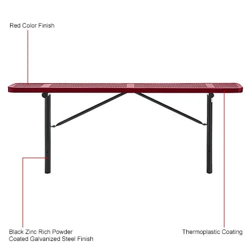 Centerline Dynamics Outdoor Seating 8' Outdoor Steel Flat Bench, Perforated Metal, In Ground Mount, Red