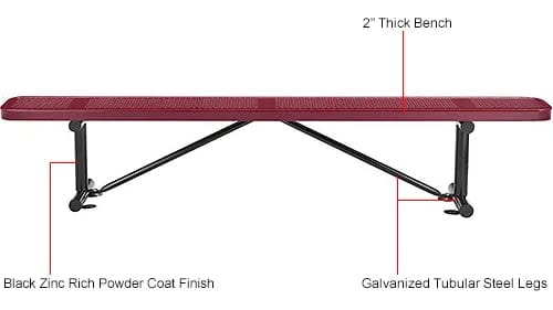 Centerline Dynamics Outdoor Seating 8' Outdoor Steel Flat Bench, Perforated Metal, Red