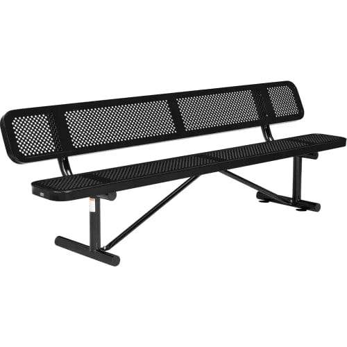 Centerline Dynamics Outdoor Seating 8' Outdoor Steel Picnic Bench w/ Backrest, Perforated Metal, Black