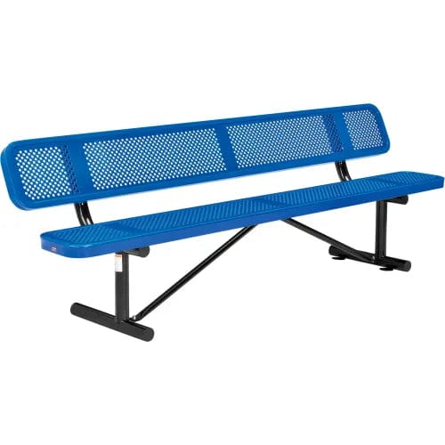 Centerline Dynamics Outdoor Seating 8' Outdoor Steel Picnic Bench w/ Backrest, Perforated Metal, Blue