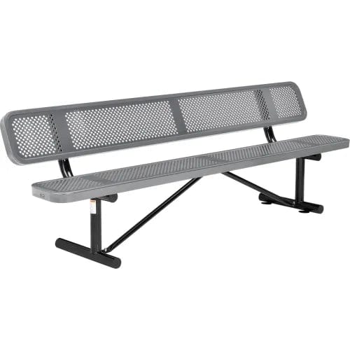 Centerline Dynamics Outdoor Seating 8' Outdoor Steel Picnic Bench w/ Backrest, Perforated Metal, Gray