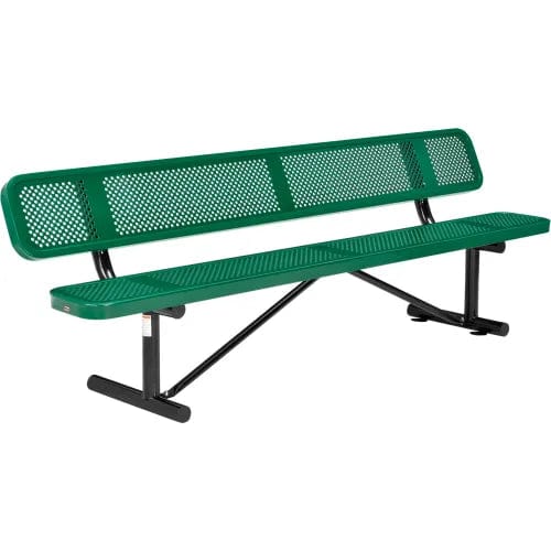Centerline Dynamics Outdoor Seating 8' Outdoor Steel Picnic Bench w/ Backrest, Perforated Metal, Green