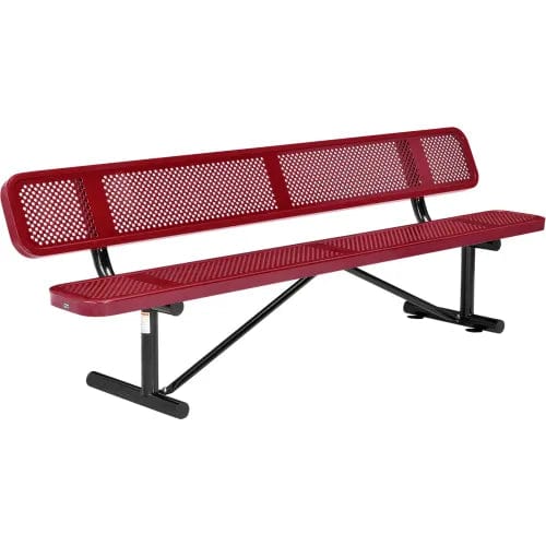 Centerline Dynamics Outdoor Seating 8' Outdoor Steel Picnic Bench w/ Backrest, Perforated Metal, Red