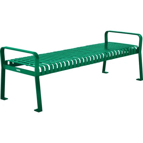 Centerline Dynamics Outdoor Seating 8' Outdoor Steel Slat Park Bench, Backless, Green