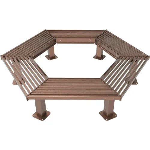 Centerline Dynamics Outdoor Seating 9' Hexagon Tree Bench, Surface Mount, Brown