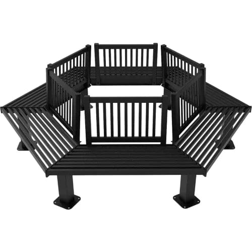 Centerline Dynamics Outdoor Seating 9' Hexagon Tree Bench with Back, Surface Mount, Black