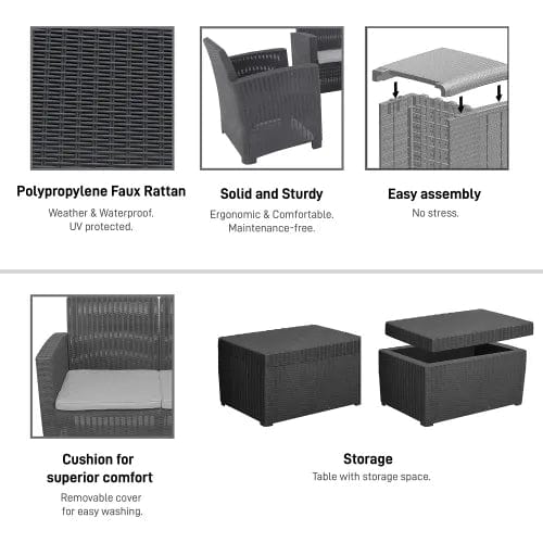 Centerline Dynamics Outdoor Seating Alta All Weather Faux Rattan 4 PPL Seat with Black Cushions