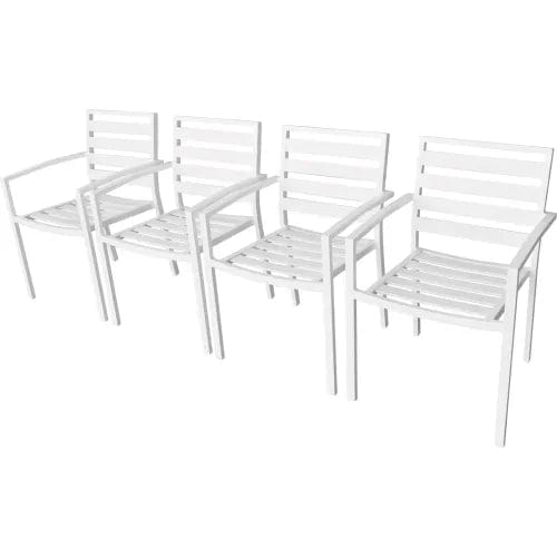 Centerline Dynamics Outdoor Seating Aluminum Slatted Dining Armchair, White, 4 Pack