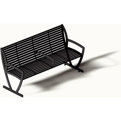 Centerline Dynamics Outdoor Seating Augusta 6' Outdoor Bench with Back, Side & Center Armrests, Surface Mount, Black