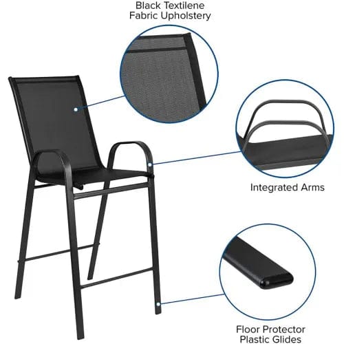Centerline Dynamics Outdoor Seating Brazos Outdoor Barstool w/ Metal Frame, Black, Pack of 2