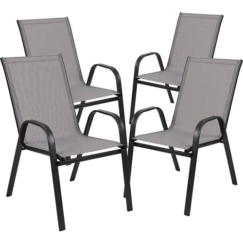 Centerline Dynamics Outdoor Seating Brazos Series Gray Outdoor Stack Chair with Flex Comfort Material, 4 Pack