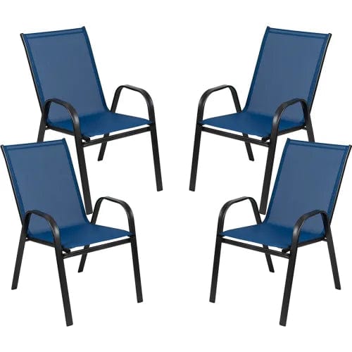 Centerline Dynamics Outdoor Seating Brazos Series Navy Outdoor Stack Chair with Flex Comfort Material, 4 Pack