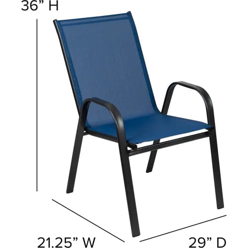 Centerline Dynamics Outdoor Seating Brazos Series Navy Outdoor Stack Chair with Flex Comfort Material, 4 Pack