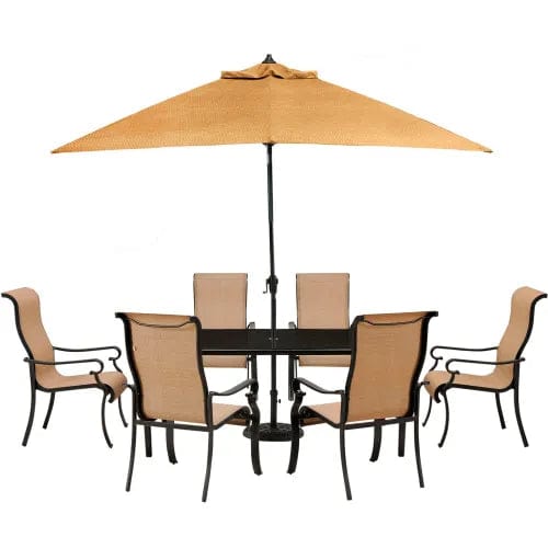 Centerline Dynamics Outdoor Seating Brigantine 7 Piece Outdoor Dining Set w/ Glass Top Table & Umbrella