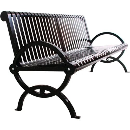 Centerline Dynamics Outdoor Seating Durham Horizontal Powdercoated Steel Slat Bench w/ Back, Surface Mount, 4'L, Black