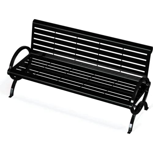 Centerline Dynamics Outdoor Seating Durham Horizontal Powdercoated Steel Slat Bench w/ Back, Surface Mount, 6'L, Black