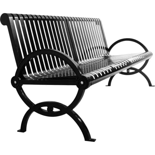 Centerline Dynamics Outdoor Seating Durham Vertical Powdercoated Steel Slat Bench w/ Back, Surface Mount, 4'L, Black