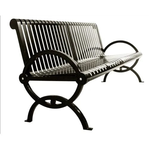 Centerline Dynamics Outdoor Seating Durham Vertical Powdercoated Steel Slat Bench w/ Back, Surface Mount, 6'L, Black