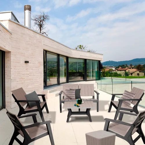 Centerline Dynamics Outdoor Seating Enzo 7 Piece Outdoor Sofa Seating Set, Black/Gray