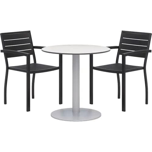 Centerline Dynamics Outdoor Seating Eveleen 30" Round Table with 2 Chairs, Silver Table, Black Chairs