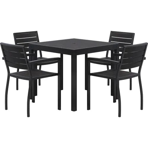 Centerline Dynamics Outdoor Seating Eveleen 35" Square Table With 4 Chairs, Black Table w/ Black Chairs